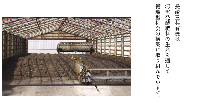 長崎三共有機は汚泥発酵肥料の生産を通じて循環型社会の構築に取り組んでいます。